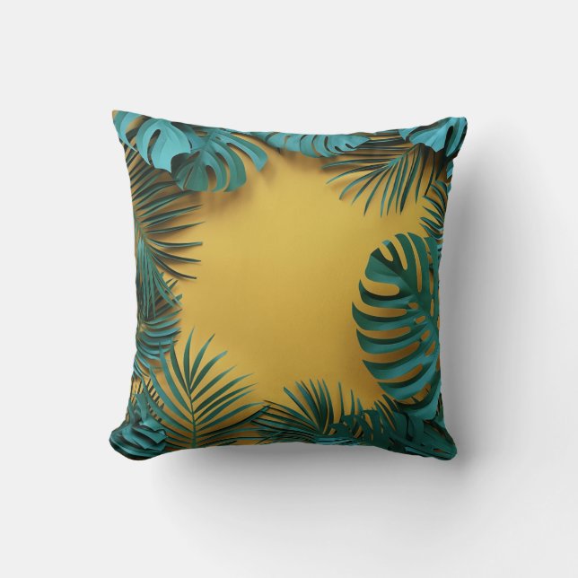 Jungle Palm Leaf Botanical Print Cushion (Front)