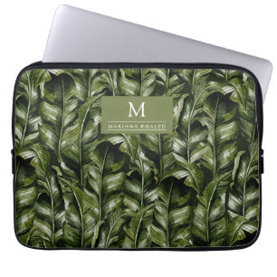 Jungle palm leaves rainforest flowers green laptop sleeve