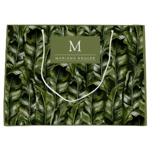 Jungle palm leaves rainforest flowers green large gift bag