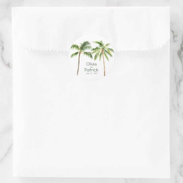 Jungle palm watercolor tropical classic round sticker (Bag)