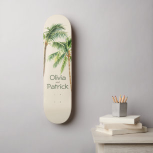 Jungle palm watercolor tropical skateboard