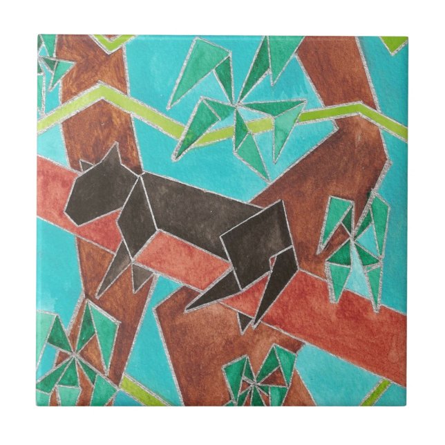 Jungle Panther Original Abstract Art Ceramic Tile (Front)