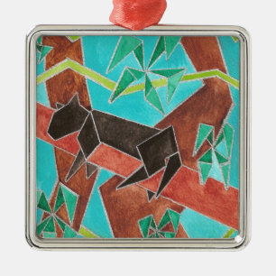 Jungle Panther Original Abstract Art Metal Ornament