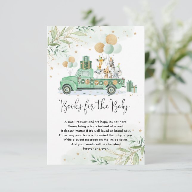 Jungle Party Animals Green Balloons Books for Baby Enclosure Card (Standing Front)