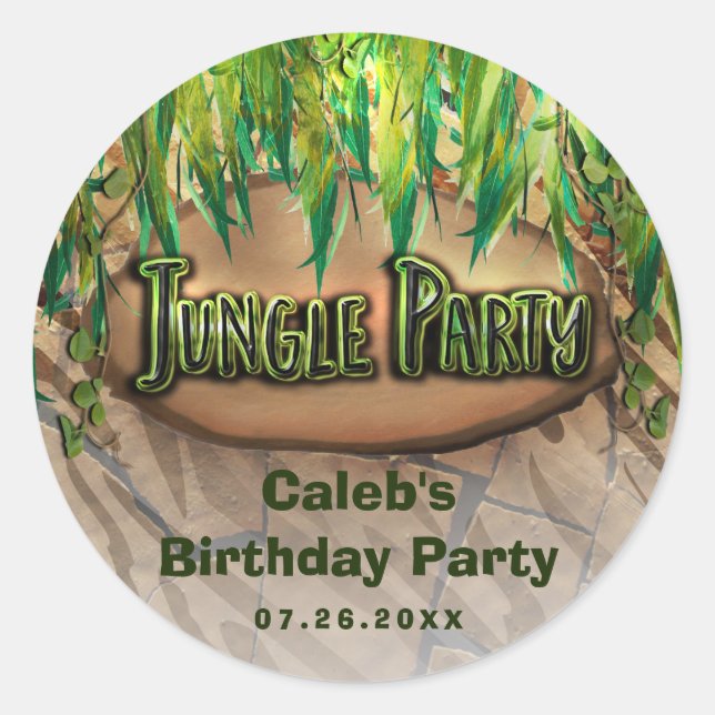JUNGLE PARTY Leaves & Animal Print Party Favour Classic Round Sticker (Front)