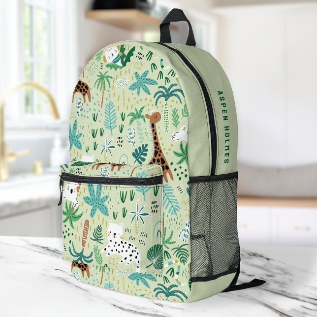 Jungle Pattern Cute Animals Tropical Print Kids Printed Backpack (Creator Uploaded)