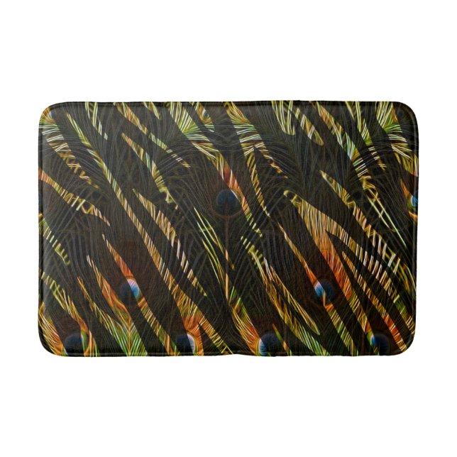 Jungle Pattern Zebra Stripes and Peacock Feathers Bath Mat (Front)
