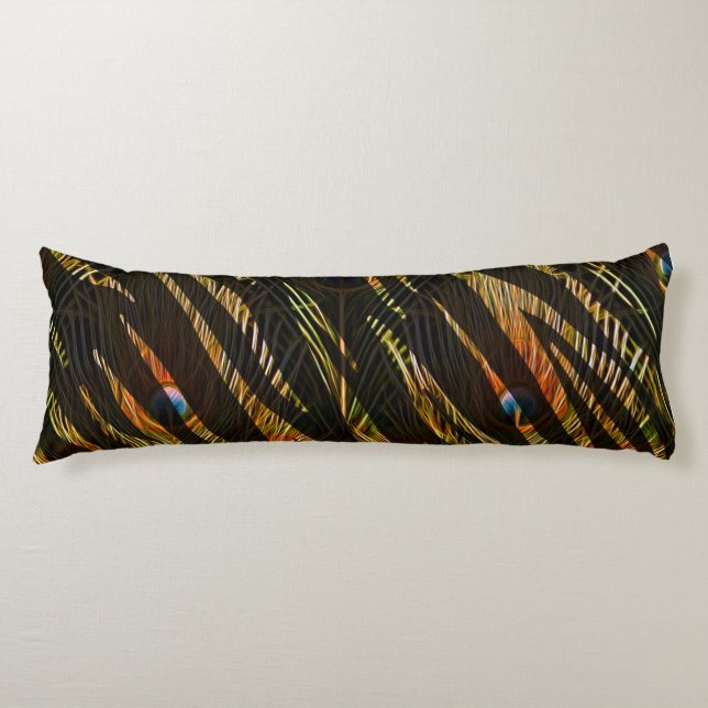 Jungle Pattern Zebra Stripes and Peacock Feathers Body Cushion (Front)