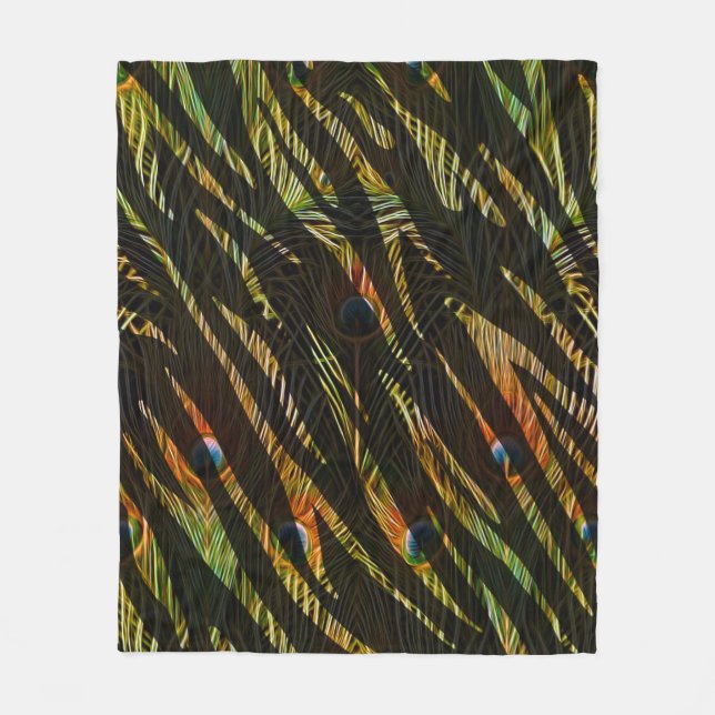 Jungle Pattern Zebra Stripes and Peacock Feathers Fleece Blanket (Front)