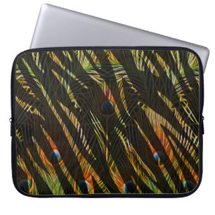 Jungle Pattern Zebra Stripes and Peacock Feathers Laptop Sleeve