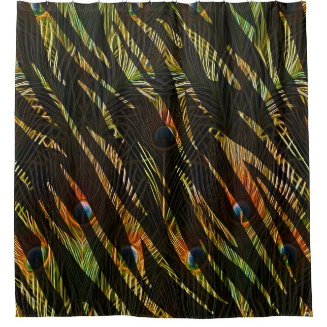 Jungle Pattern Zebra Stripes and Peacock Feathers Shower Curtain (Front)