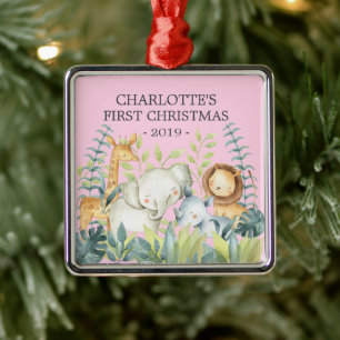 Jungle Photo Girls Baby's First Christmas Ornament