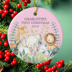 Jungle Photo Girls Baby's First Christmas Ornament