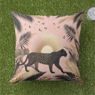 Jungle Pink and Black Leopard  Cushion