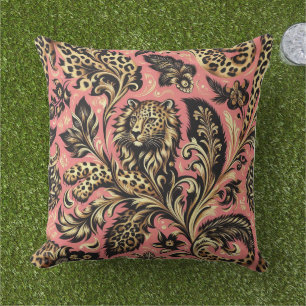 Jungle Pink and Black Leopard  Cushion