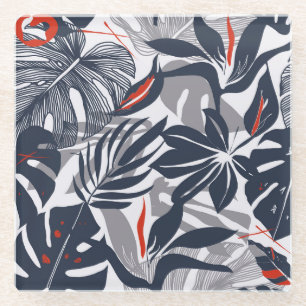 Jungle Plants: Floral Organic Seamless Glass Coaster