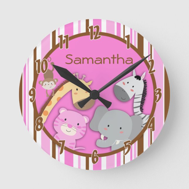 Jungle Play Safari Zoo Animal Personalised Clock (Front)