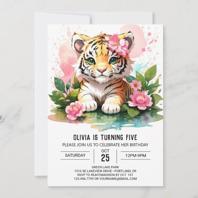 Jungle Princess Tiger Cub Birthday Invitation (Front)
