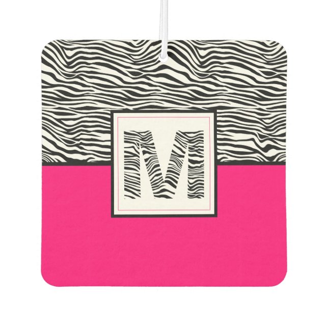 Jungle Print Zebra Stripe Monogram + Hot Pink Car Air Freshener (Front)