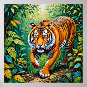 Jungle Prowler - Tiger in Gond Art Poster