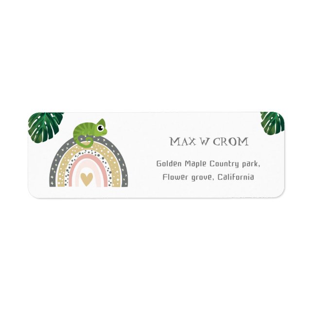 Jungle, Rainbow & Chameleon Baby Return Address Label (Front)