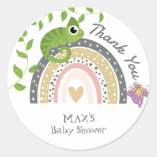 Jungle, Rainbow & Chameleon Baby Shower Thank You Classic Round Sticker