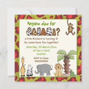 Jungle red, green safari kids birthday party invitation