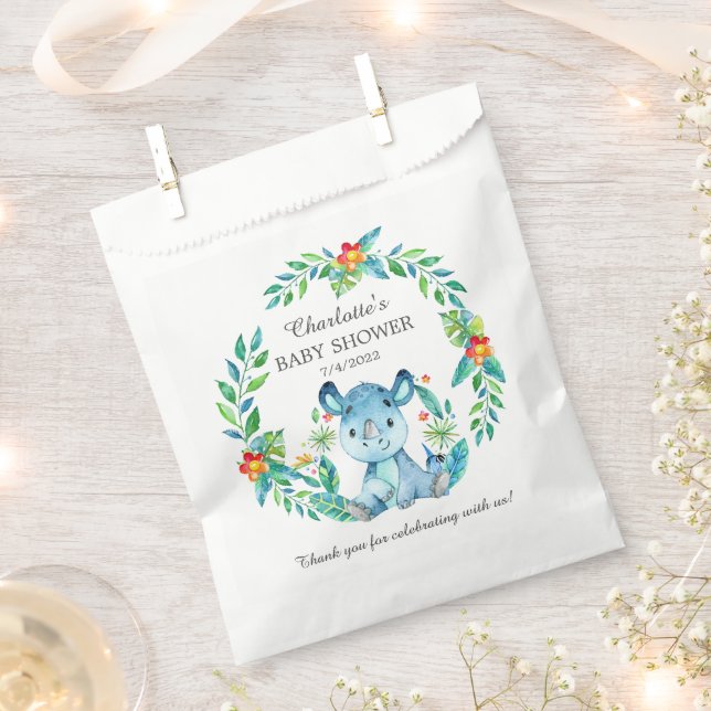 Jungle Rhino Baby Shower Favour Bags (Clipped)