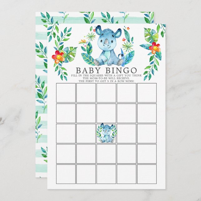 Jungle Rhino BINGO Baby Shower Game Invitation (Front/Back)