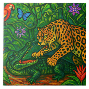 “Jungle Rivals” - Colourful Wildlife Portrait Ceramic Tile