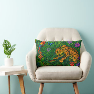 “Jungle Rivals” - Colourful Wildlife Portrait Lumbar Cushion