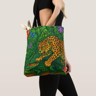 “Jungle Rivals” - Colourful Wildlife Portrait Tote Bag