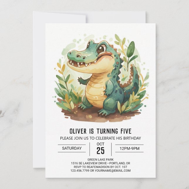 Jungle River Crocodile Birthday Invitation (Front)