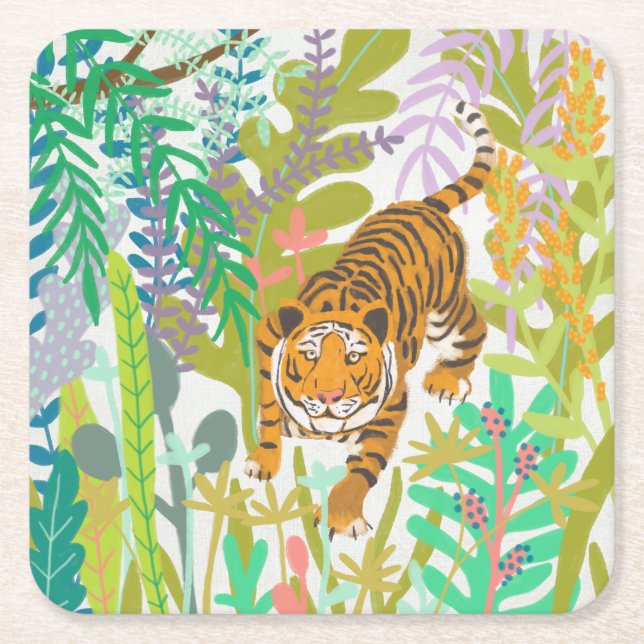 Jungle Roar - Tiger Square Paper Coaster (Front)