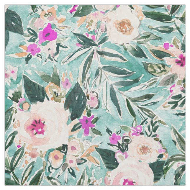 JUNGLE ROMANCE Mint Blush Tropical Floral Fabric (Swatch)