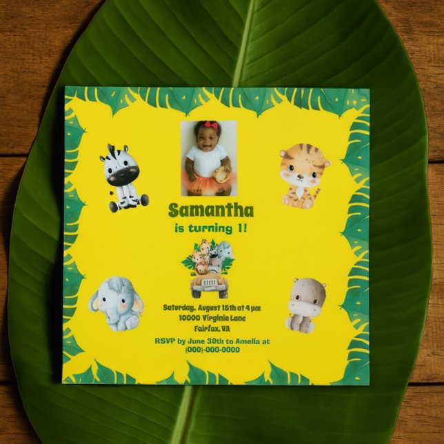 Jungle Safari 1st Birthday Cute Animal Theme Invitation (Creator Uploaded)