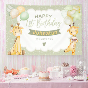 Jungle Safari 1st Birthday Cute Giraffe Theme Banner