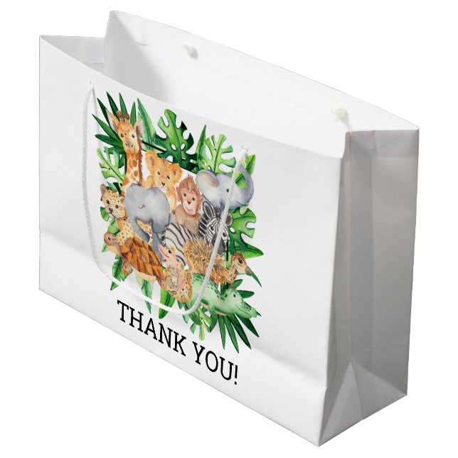 Jungle Safari 1st Birthday Party Thank You Large Gift Bag (Front Angled)