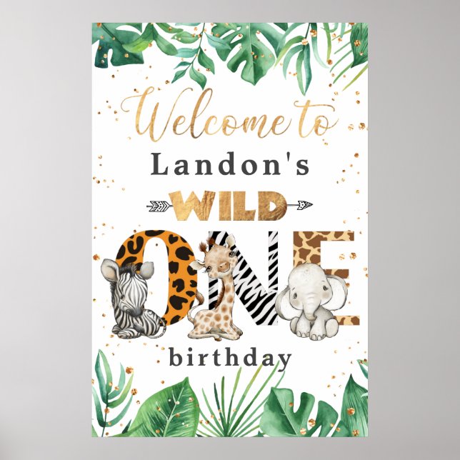 Jungle Safari 1st Birthday Party Welcome Poster (Front)