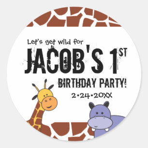Jungle, Safari 1st Birthday, Personalised Classic Round Sticker