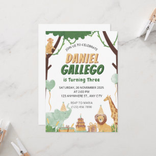 Jungle Safari 3rd Birthday  Invitation