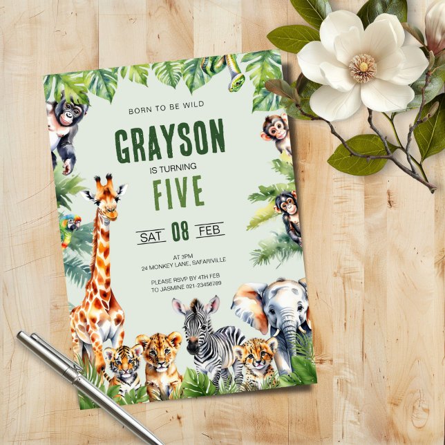 Jungle Safari 5th Birthday Invitation (Creator Uploaded)