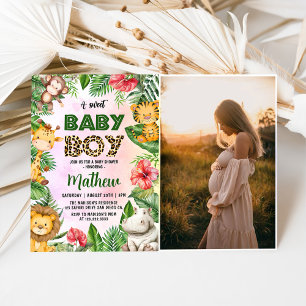 Jungle Safari A Sweet Baby Boy Baby Shower Photo Invitation