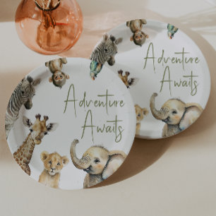 Jungle Safari Adventure Awaits Baby Shower Paper Plate