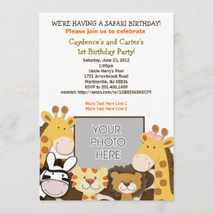 Jungle Safari African Animal Birthday Photo Invite
