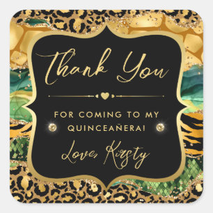 Jungle Safari Agate Gold Leopard Print Quinceanera Square Sticker