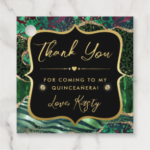 Jungle Safari Agate Green and Gold Quinceanera Favour Tags