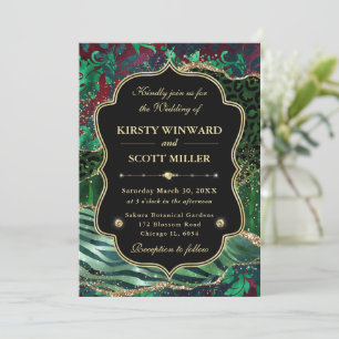 Jungle Safari Agate Green & Gold Accents Birthday Invitation