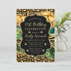Jungle Safari Agate Leopard & Gold Accent Birthday Invitation