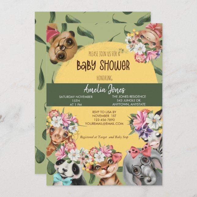 Jungle Safari Animal Baby Shower Invitation Postca (Front/Back)